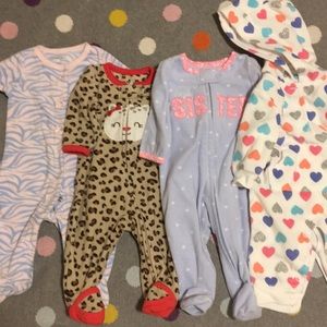 4 Carters fleece 3 month girl sleepers